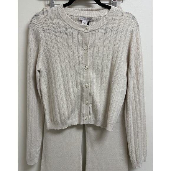 Sincerely Jules Knit Cardigan Flare Pants Set Womens Medium Cream Ribbed - Picture 2 of 11